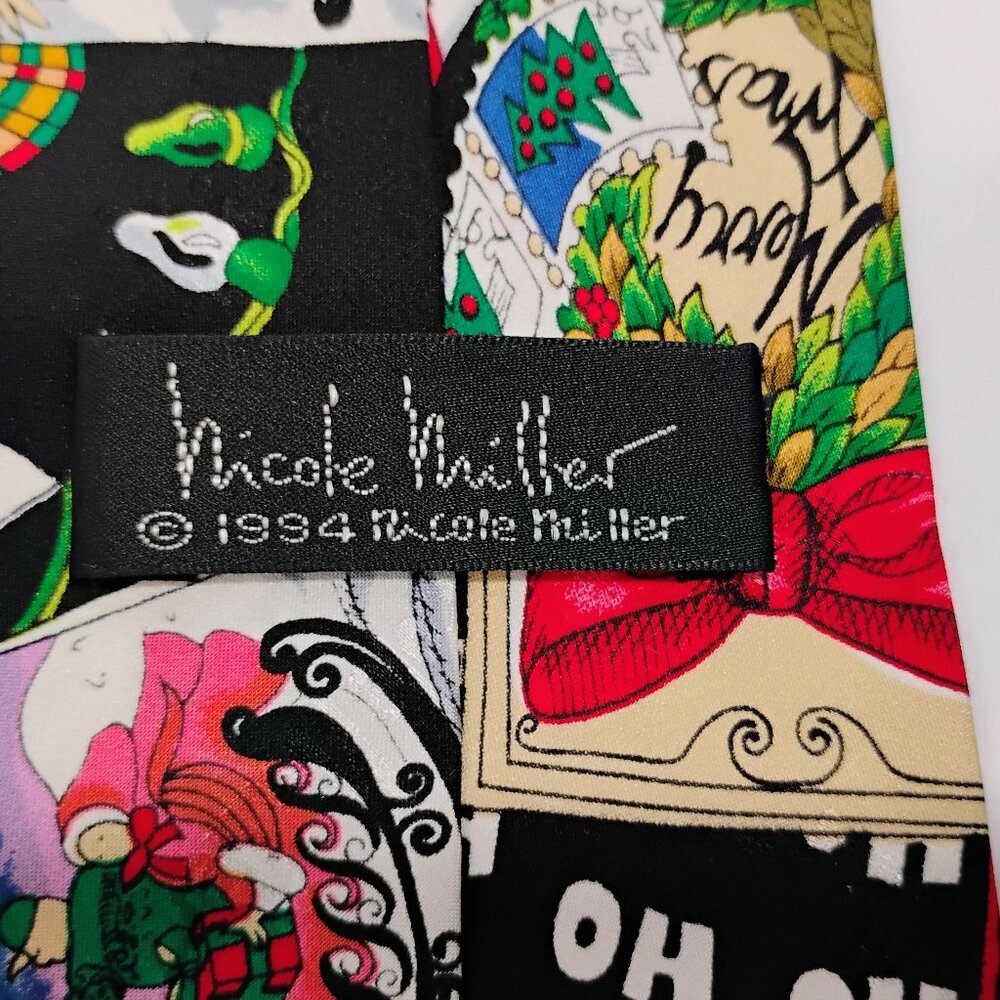 Nicole Miller 100% Silk Christmas Neck Tie Vintage 1994 - Picture 3 of 9